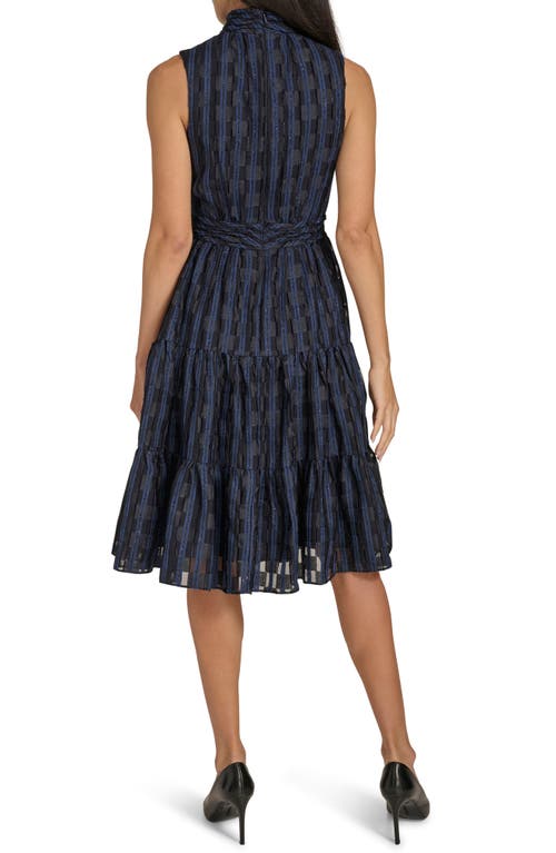 Calvin Klein Women's Checkered Shimmering Tiered A-line Midi Dress In Oyster