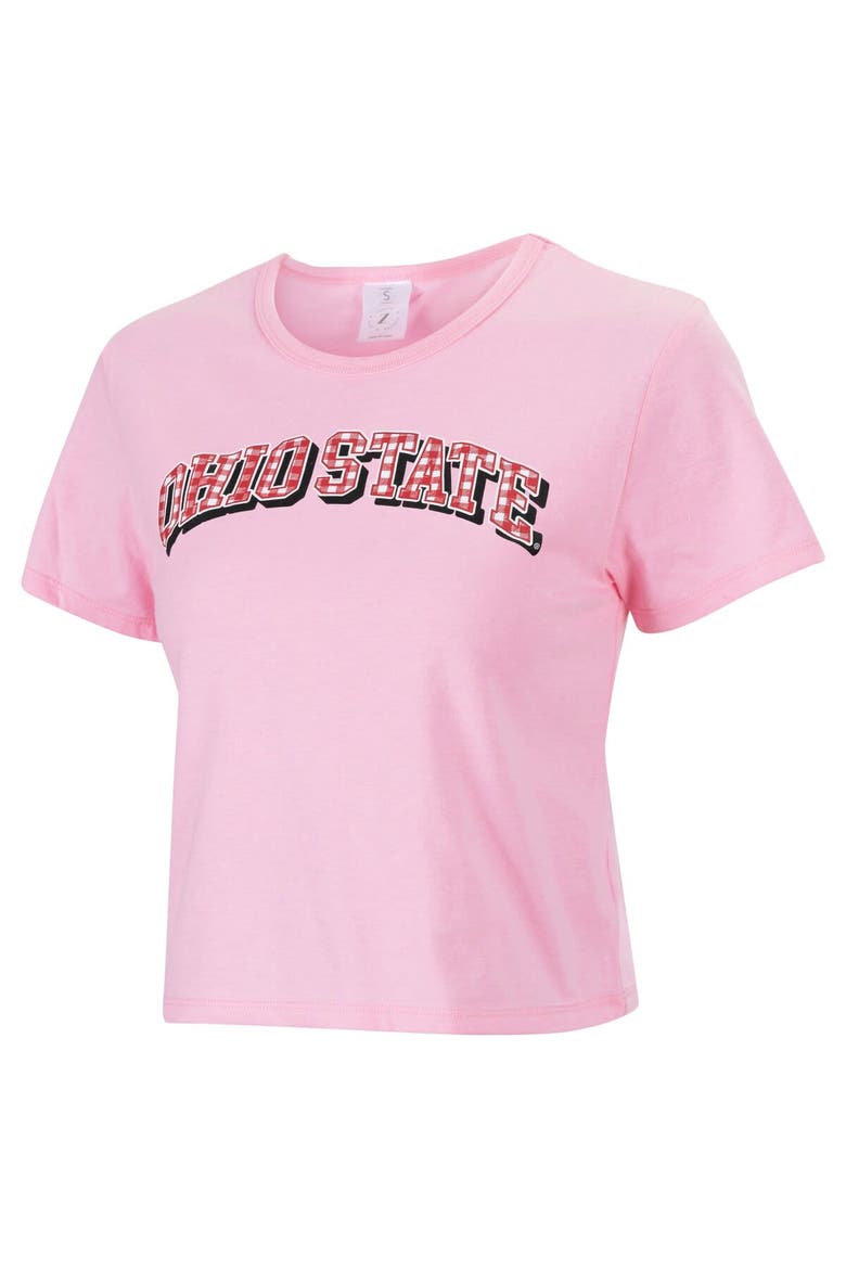 Women's ZooZatz Pink Ohio State Buckeyes Gingham Logo Cropped T-Shirt, Alternate, color, Pink