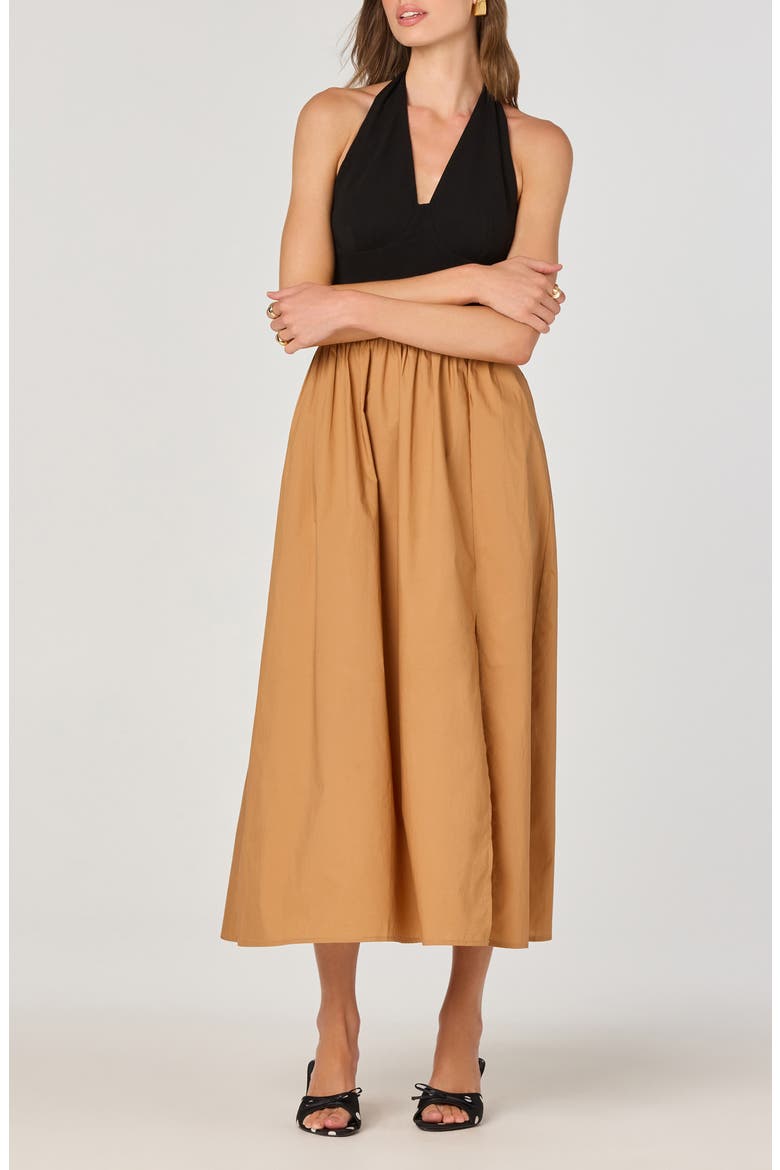 Mixed Media Halter Dress, Alternate, color, BLACK CONTRAST