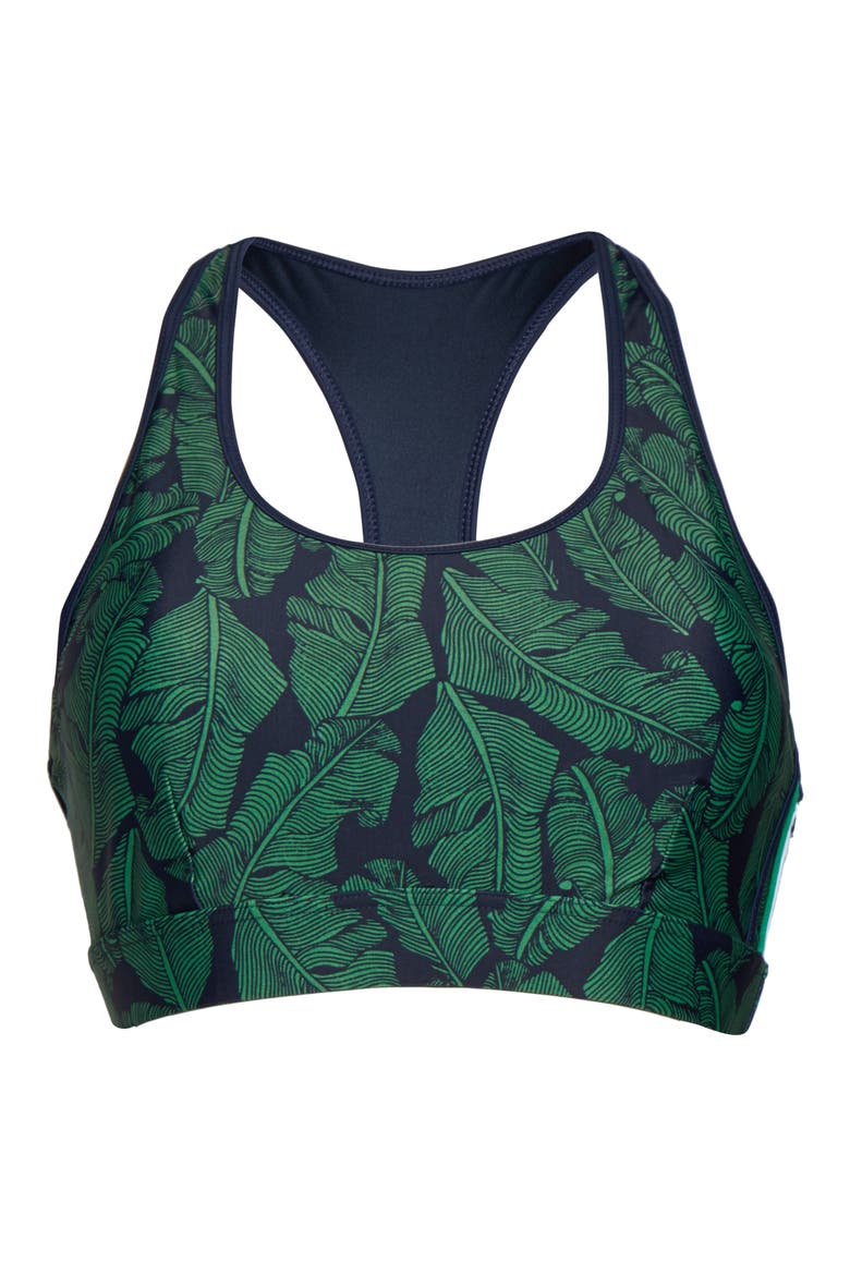 Anna Palm Leaf Sports Bra, Alternate, color, NAVY/ GREEN