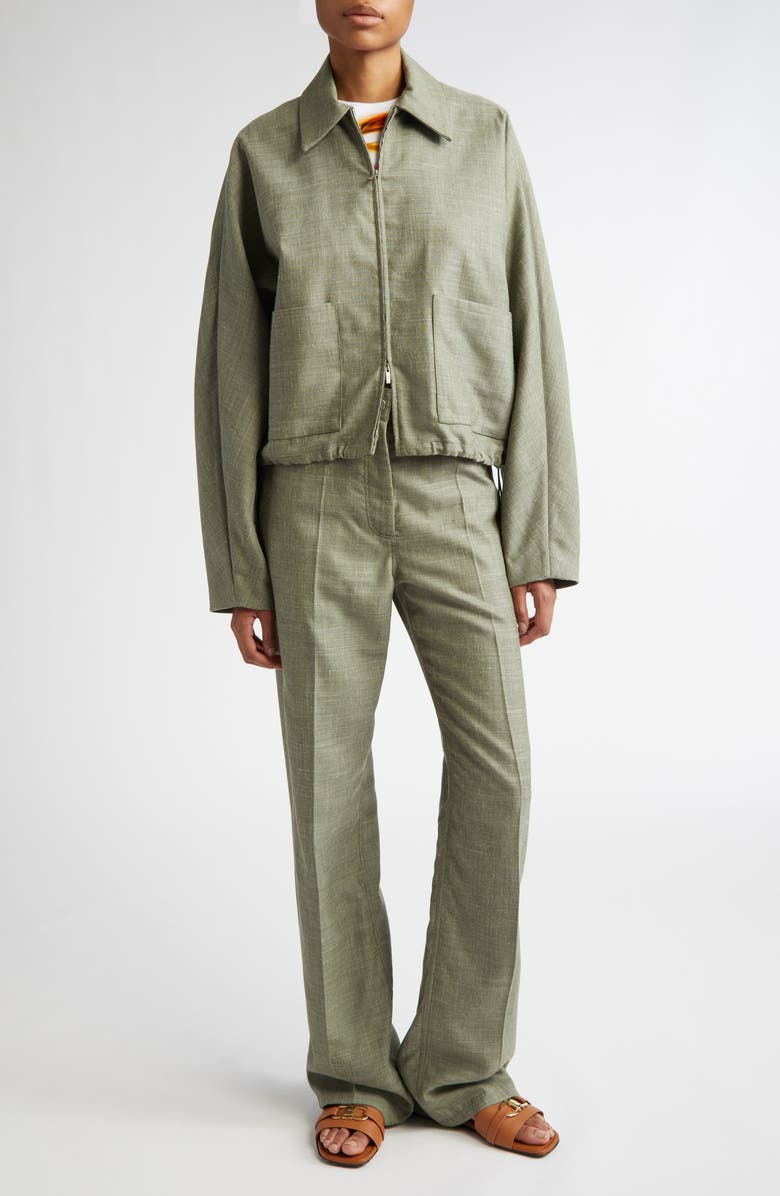 FERRAGAMO Patch Pocket Virgin Wool & Silk Blend Jacket, Alternate, color, Olive/ White