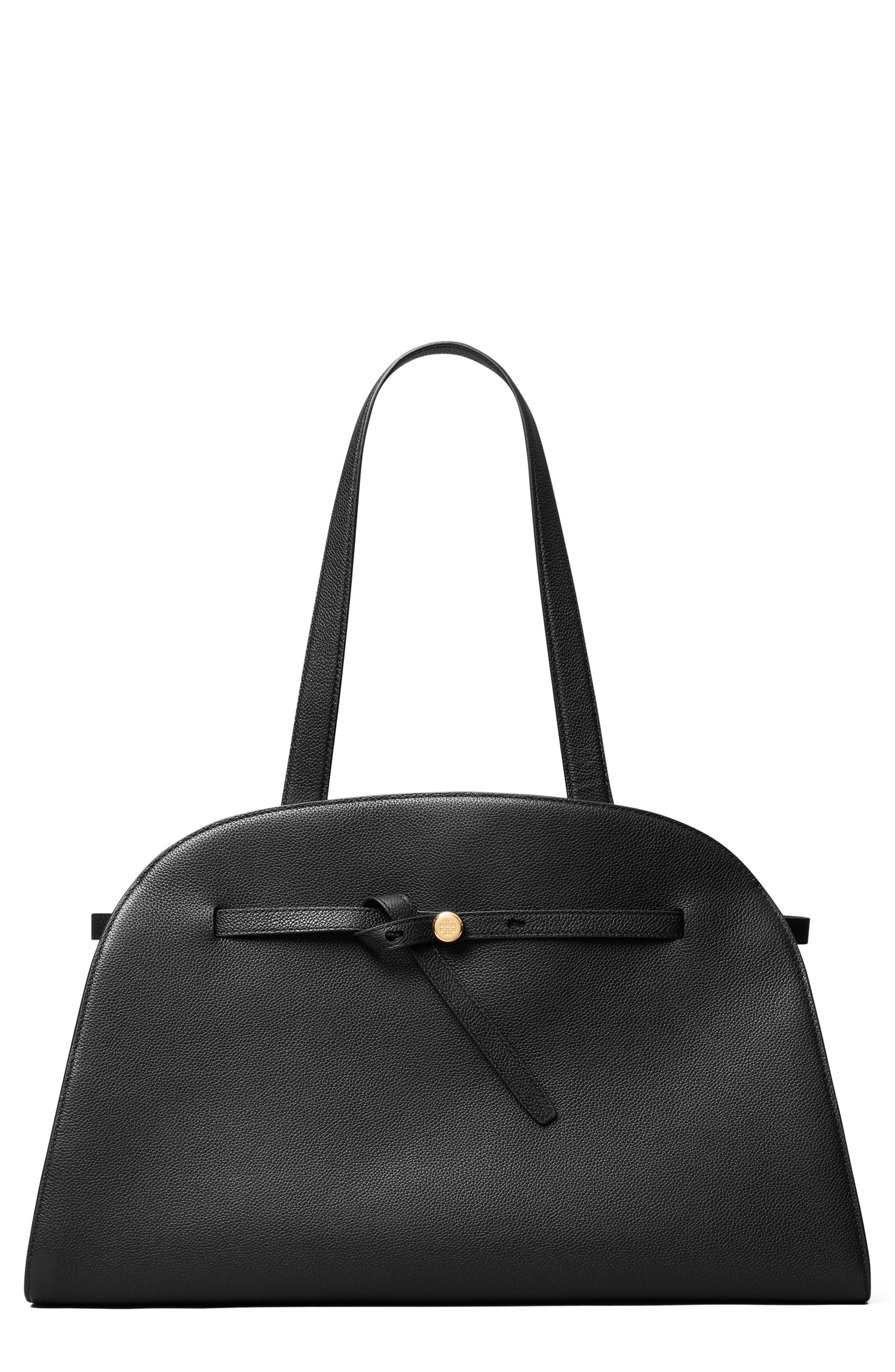 Large Romy Bauletto Leather Handbag, Main, color, BLACK