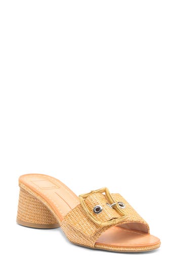 Dolce Vita Lucey Slide Sandal In Warm Natural Raffia