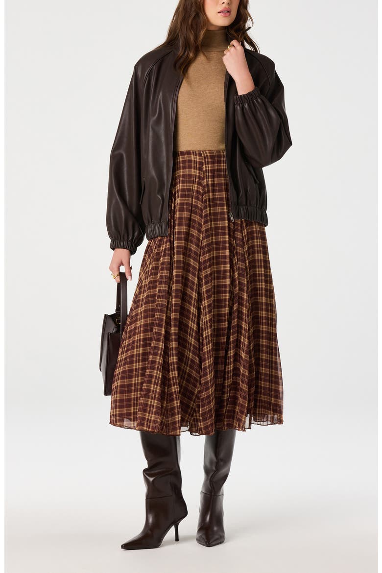 Fiori Plaid Skirt, Alternate, color, BROWN PLAID