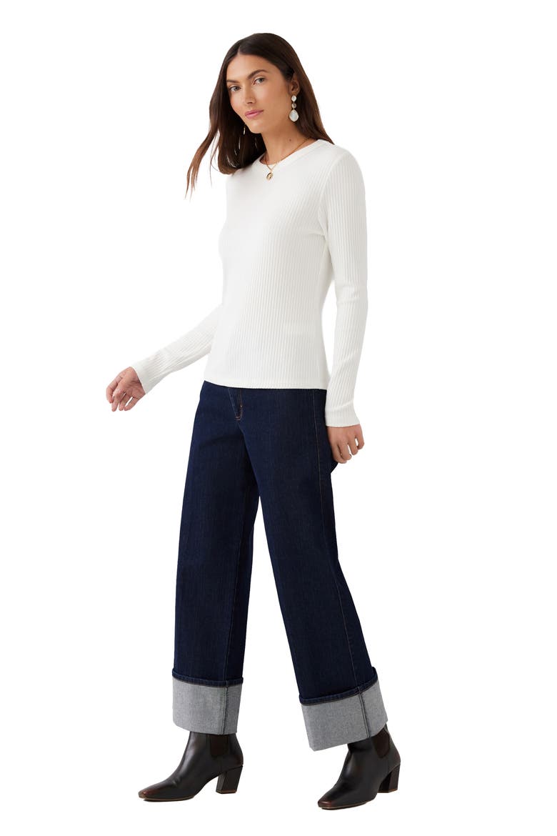 Cuffed Cropped Wide Leg Jeans, Alternate, color, INDIGO