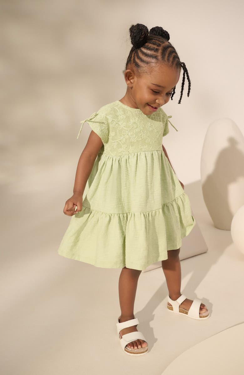 NEXT Kids' French Lace Tiered Stretch Cotton Party Dress, Alternate, color, Green