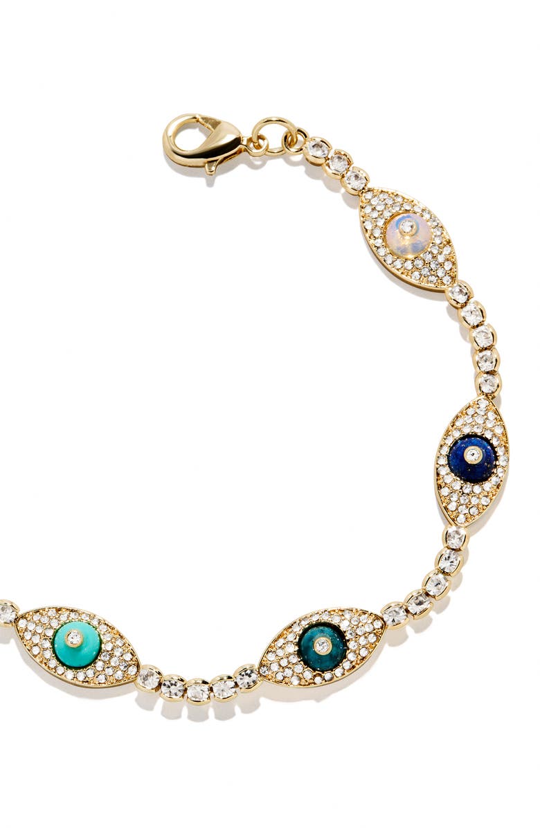 BaubleBar Iris Evil Eye Tennis Bracelet, Alternate, color, Gold
