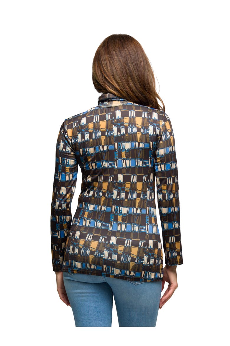 Mock Neck Long Sleeve Printed Top, Alternate, color, Brown Multi