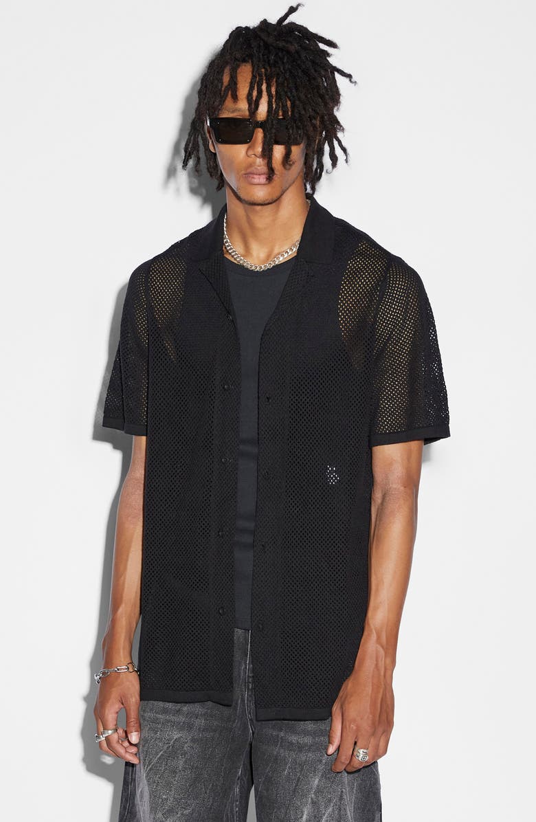 Ksubi Open Knit Resort Camp Shirt, Alternate, color, Shirt Black