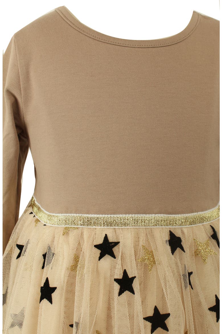 Kids' Long Sleeve Check Party Dress, Alternate, color, BROWN