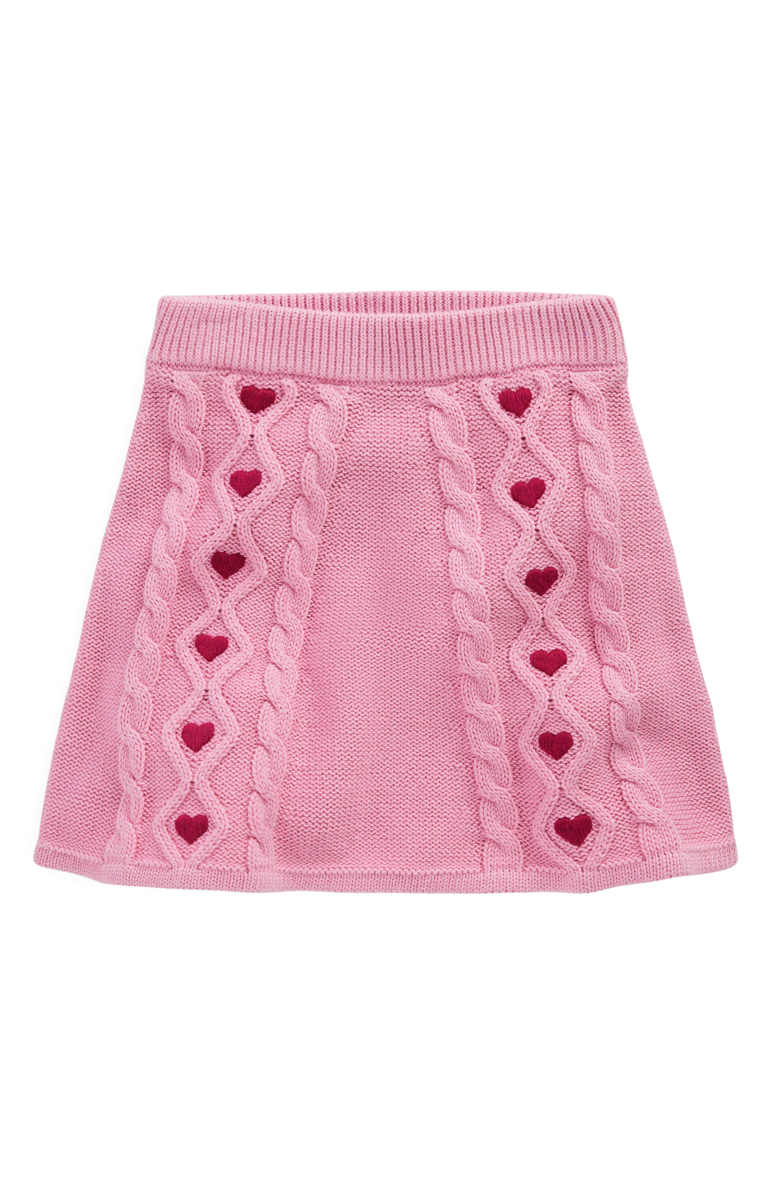 Mini Boden Kids' Heart Embroidered Cable Cotton Sweater Skirt