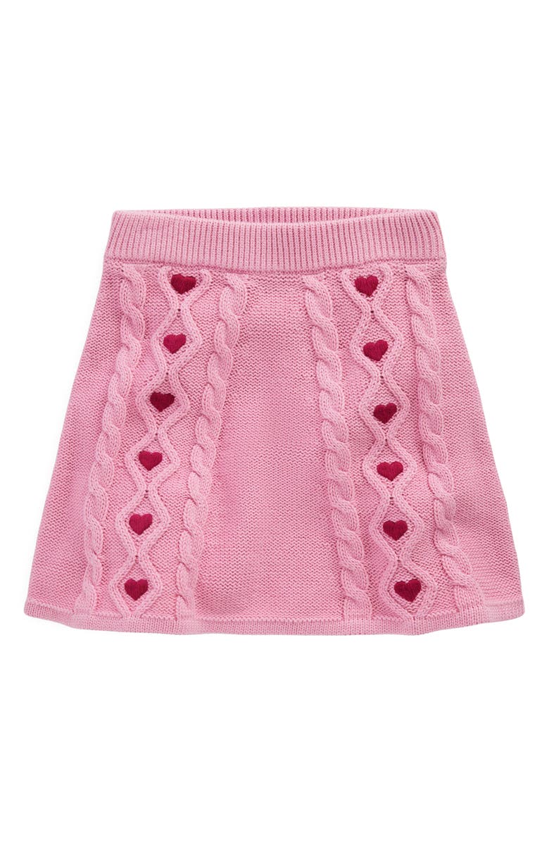 Mini Boden Kids' Heart Embroidered Cable Cotton Sweater Skirt, Main, color, Formica Pink