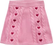 Mini Boden Kids' Heart Embroidered Cable Cotton Sweater Skirt