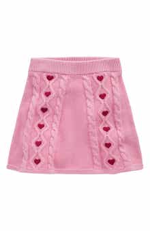 Kids' Heart Embroidered Cable Cotton Sweater Skirt