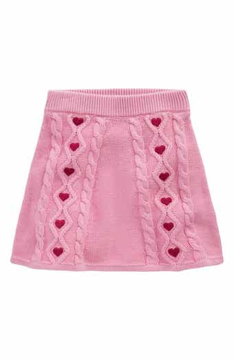 Kids' Heart Embroidered Cable Cotton Sweater Skirt