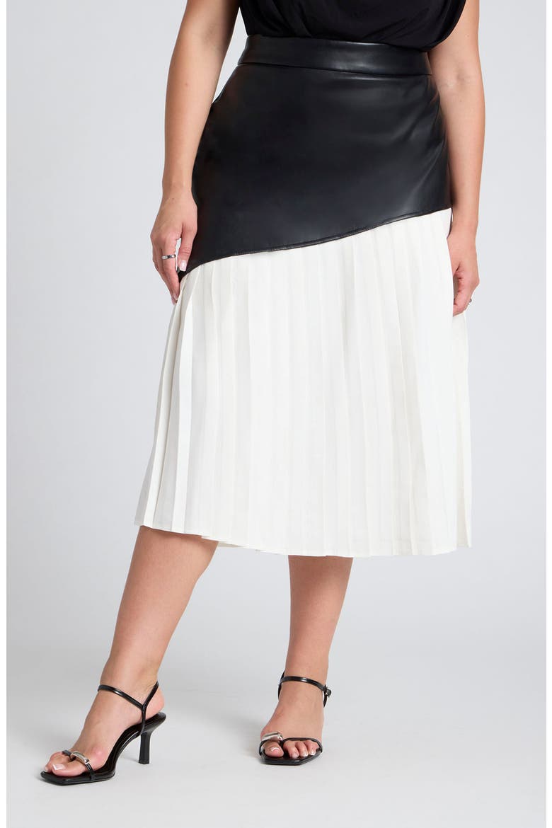 Mixed Media Pleated Skirt, Main, color, BLACK AND WHITE