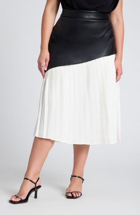 Mixed Media Pleated Skirt