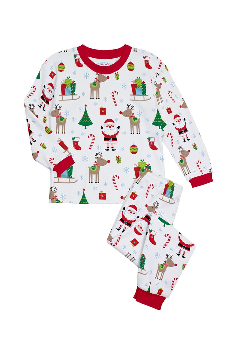 Sara’s Prints Loose Fit Cozy Pajama 2-Piece Set, Main, color, White Christmas