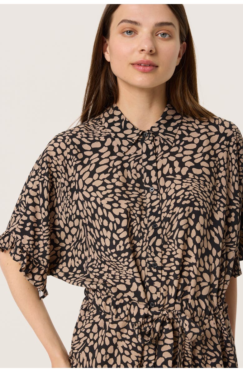 Soaked in Luxury SLNaya Short Sleeve Maxi Shirt Dress, Alternate, color, Black With Brown Dots