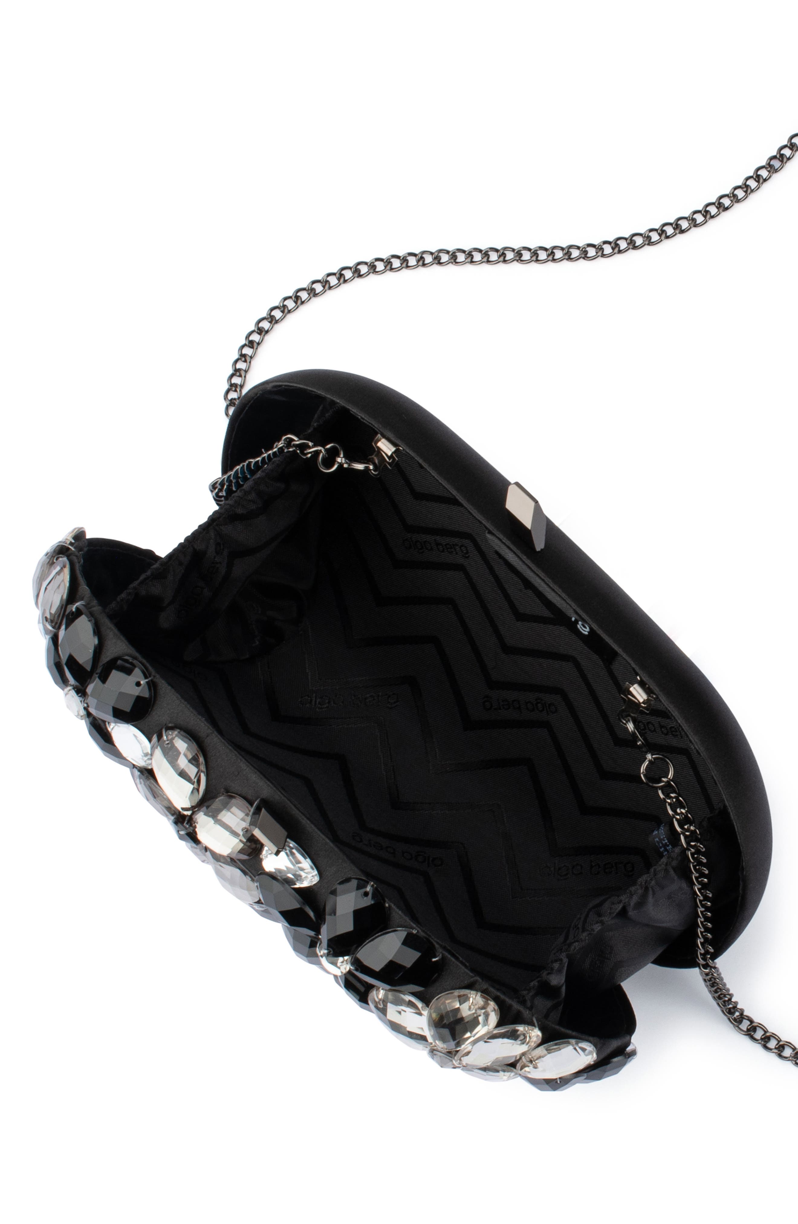 Olga Berg Victoria Flower Embellished Clutch, Alternate, color, Black