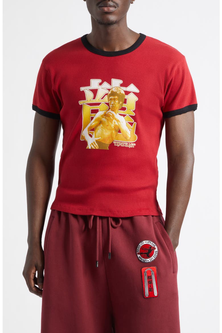 Bruce Lee Rib Cotton Ringer T-Shirt, Main, color, CHILLI