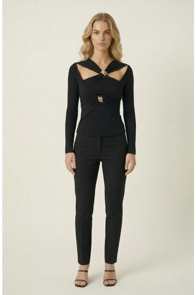Cutout Twist Front Top with Gold Hardware, Alternate, color, Black