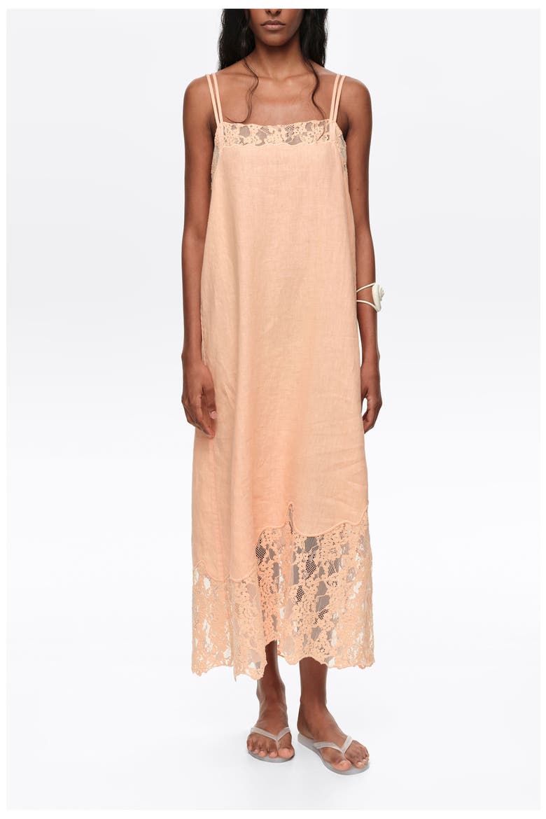 Washed Linen Lace Midi Dress, Main, color, ORANGE