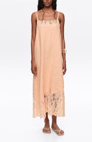 Bimba y Lola Washed Linen Lace Midi Dress