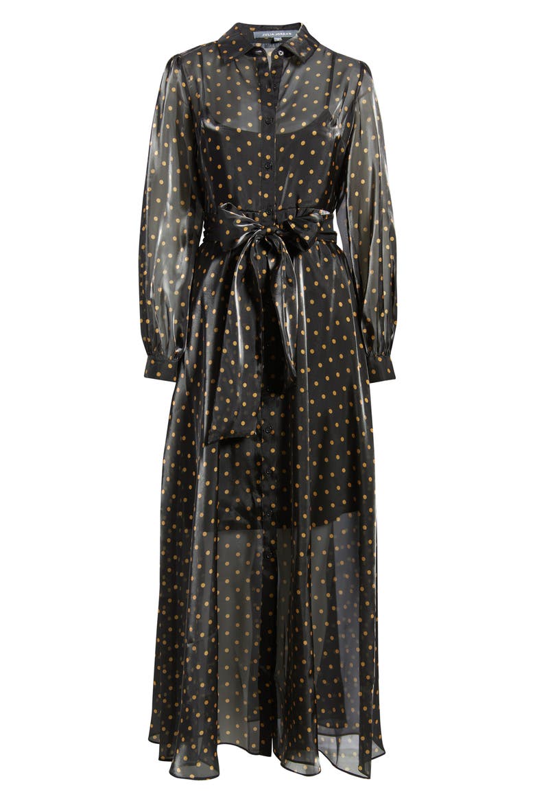 Polka Dot Long Sleeve Sheer Shirtdress, Alternate, color, BLACK GOLD