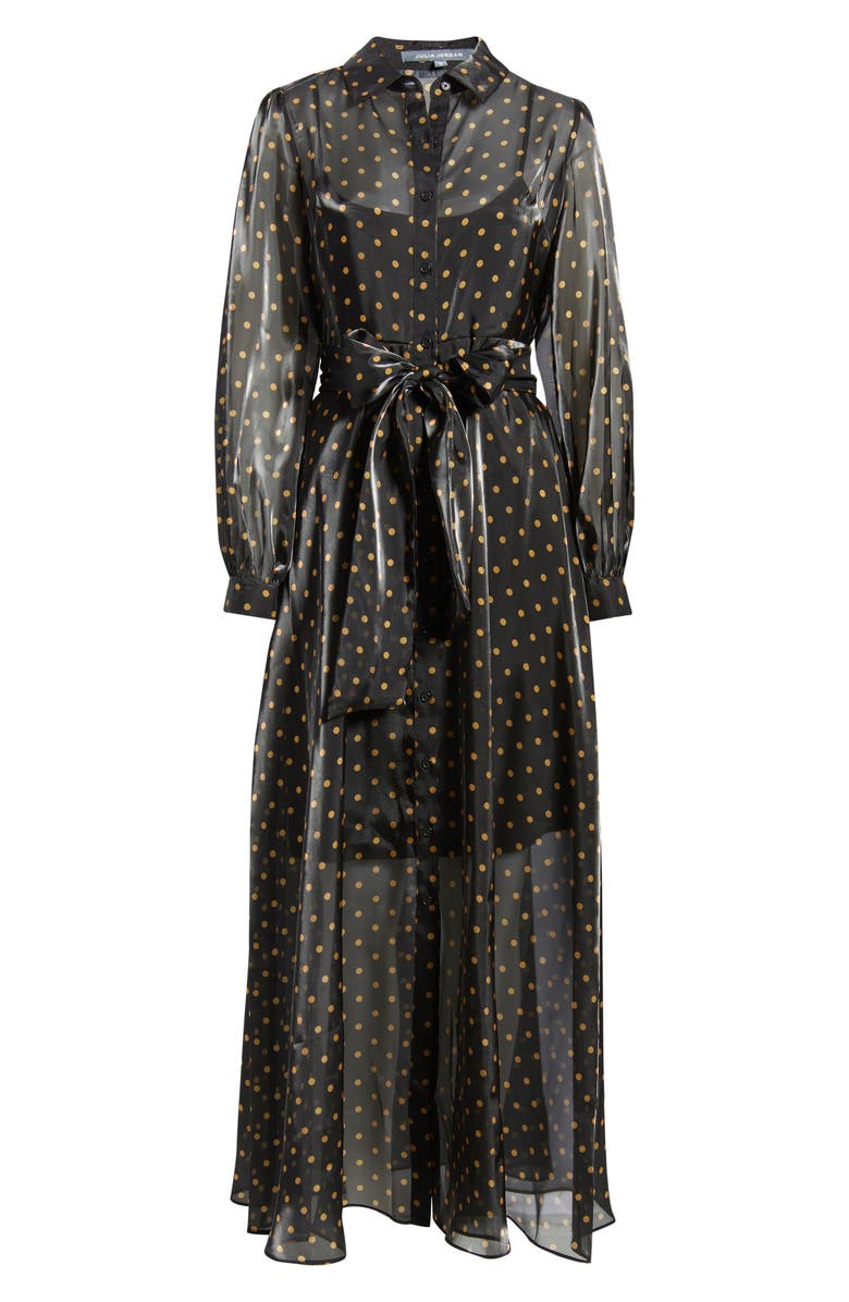 Julia Jordan Polka Dot Long Sleeve Sheer Shirtdress, Alternate, color, Black Gold
