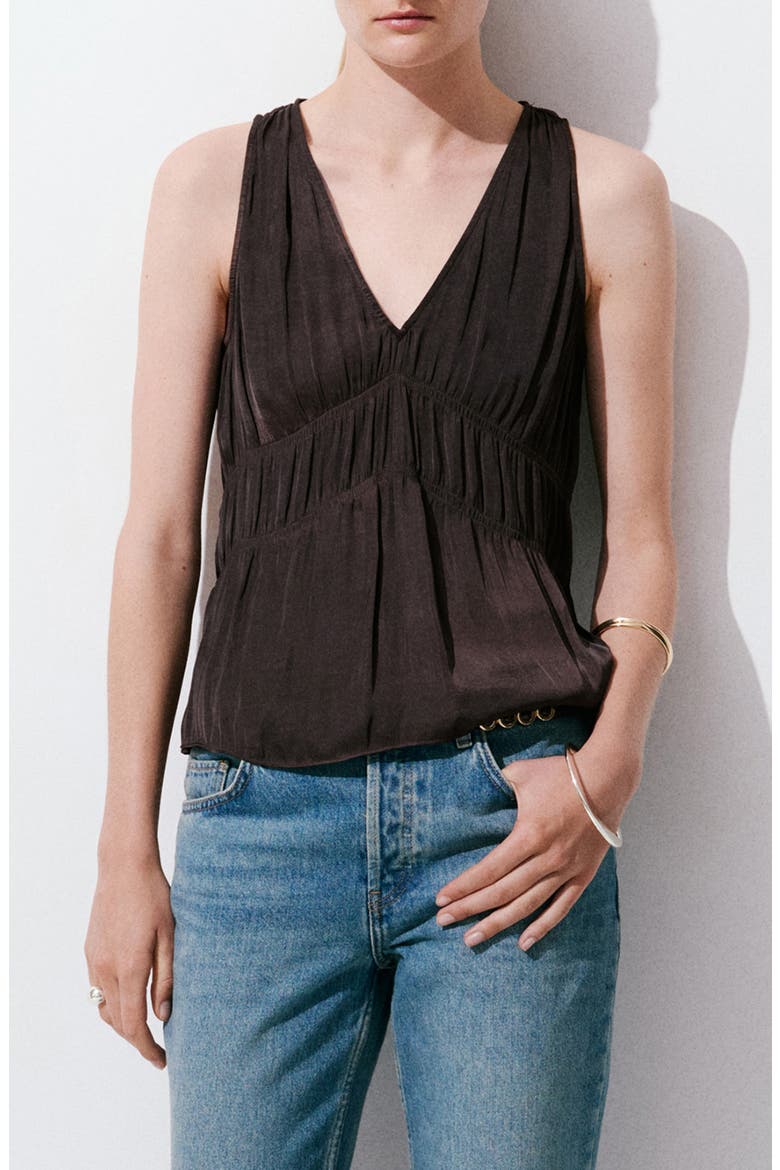 Ruched V-Neck Top, Alternate, color, BROWN