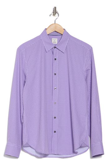 Construct Slim Fit Gingham 4-way-stretch Button-up Shirt In Lilac