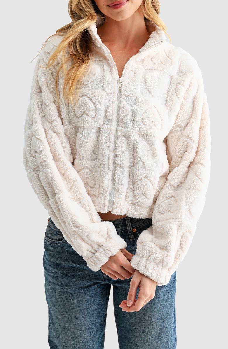 Lush Heart Shape Fleece Jacket, Main, color, Cream