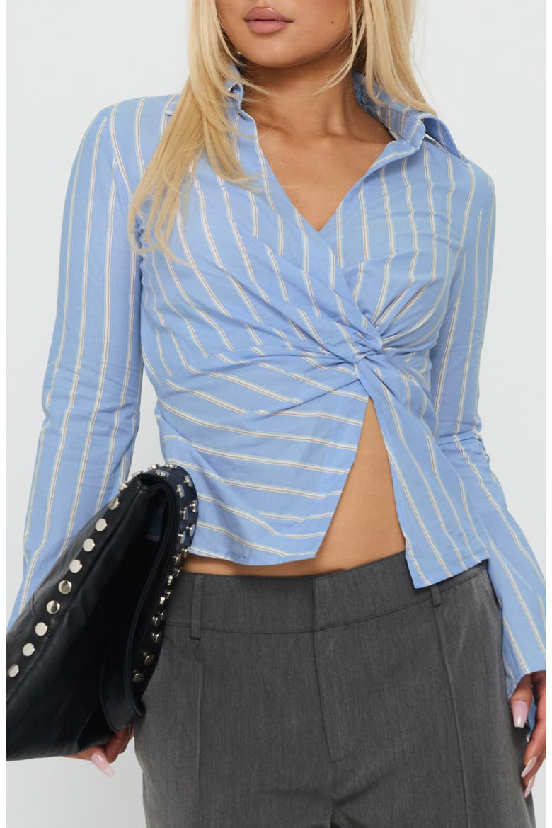Ameliah Twist Crop Shirt, Main, color, BLUE STRIPE