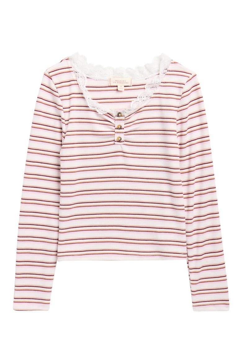 Kids' Stripe Lace Trim Rib Henley, Main, color, PINK STRIPE