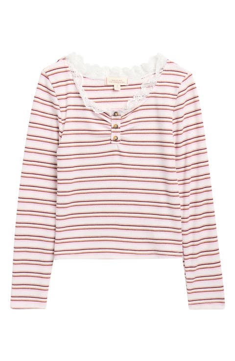 Kids' Stripe Lace Trim Rib Henley (Big Kid)