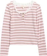 Walking on Sunshine Kids' Stripe Lace Trim Rib Henley