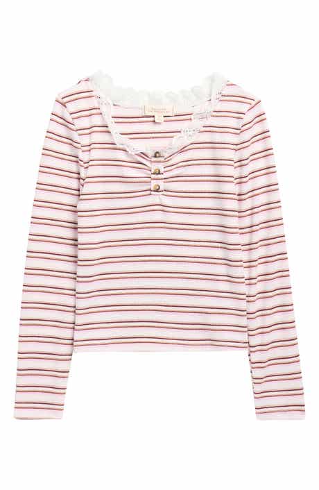 Kids' Stripe Lace Trim Rib Henley