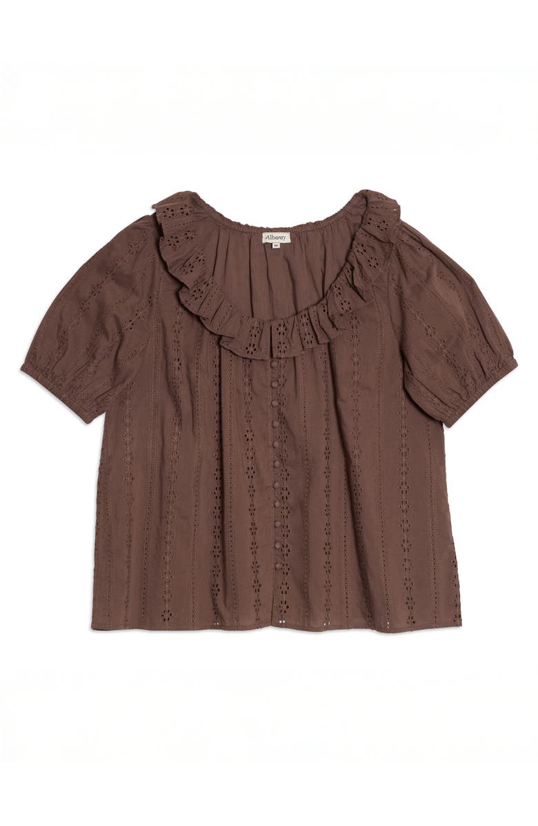 Albaray Ruffle Neck Button-Front Blouse, Alternate, color, Brown