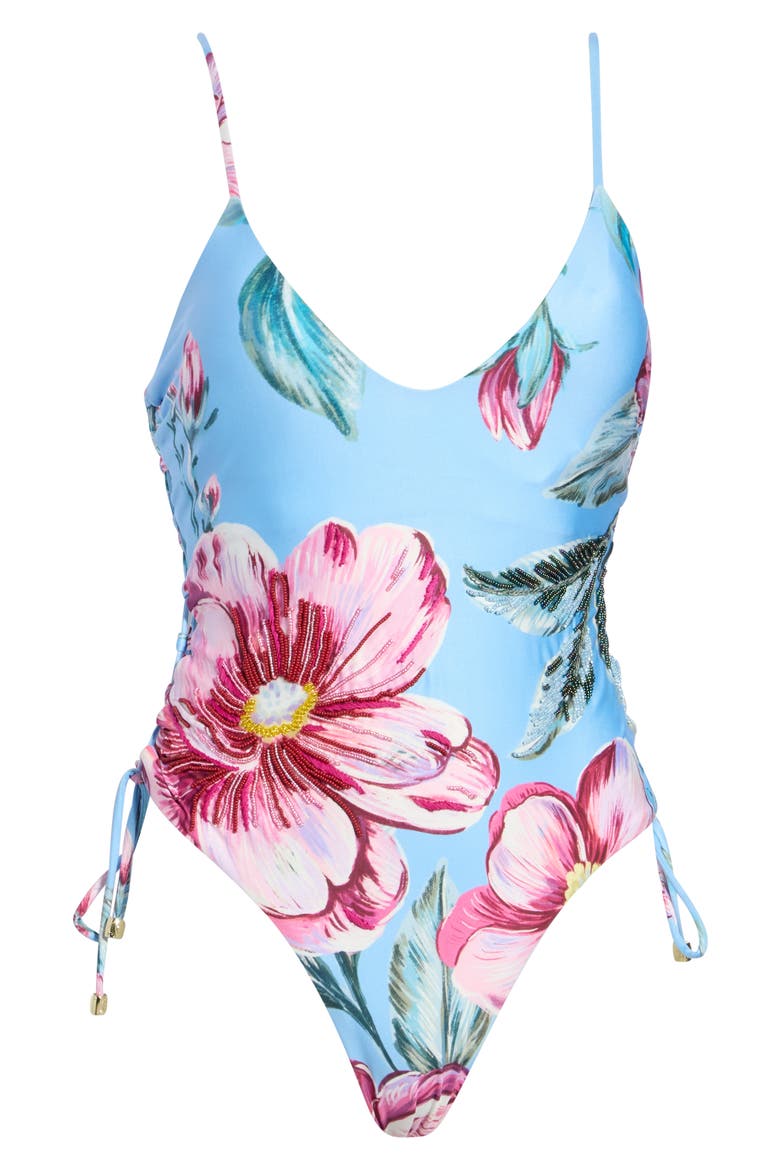 Lace-Up One-Piece Swimsuit, Main, color, MULTI