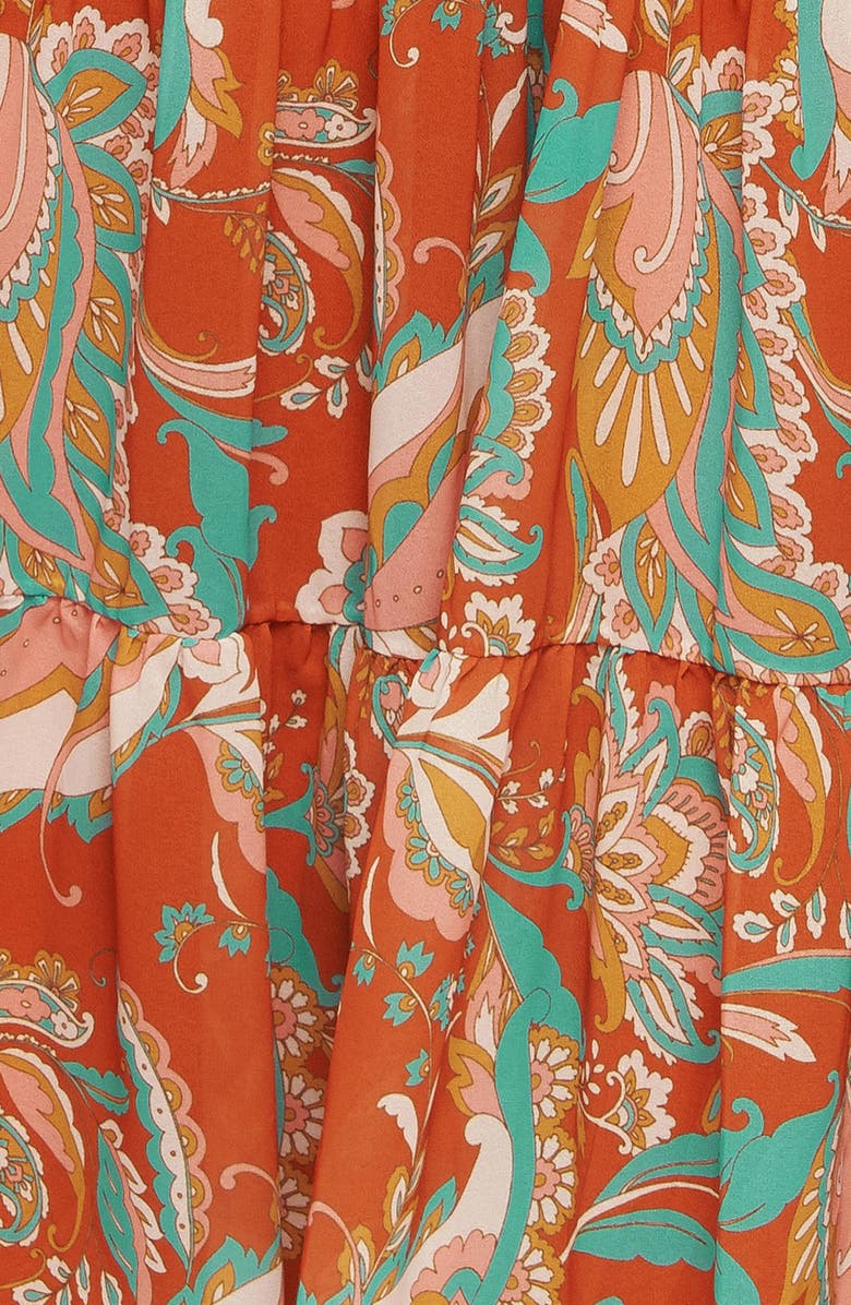 FLYING TOMATO Print Tiered Midi Dress, Alternate, color, Rust