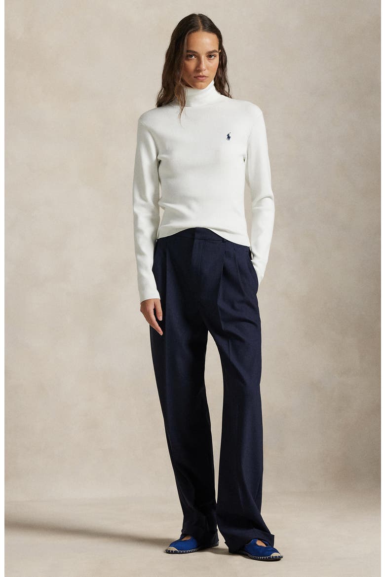 Cotton Blend Turtleneck Top, Alternate, color, WHITE