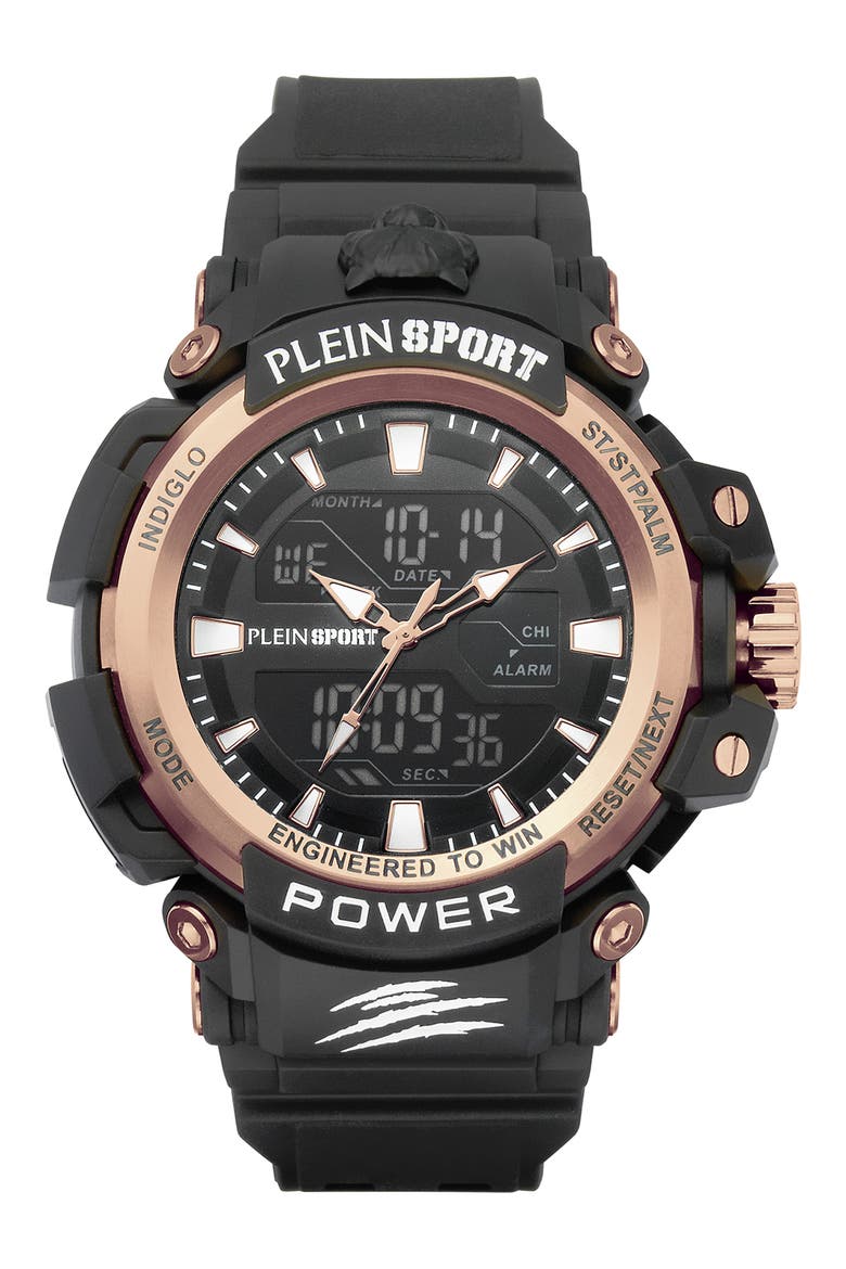 Chronograph Quartz Silicone Strap Watch, 50mm, Main, color, BLACK BLACK