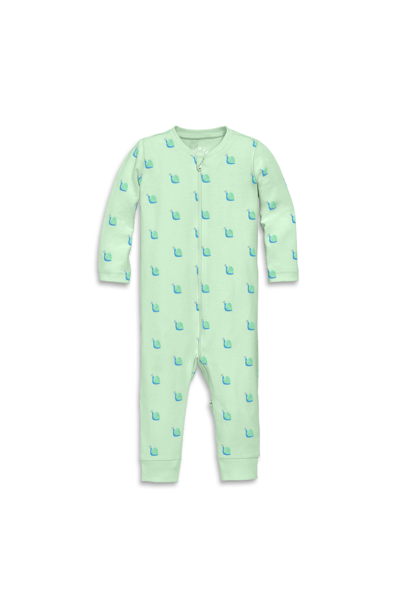 Primary Baby Organic Zip Romper In Baby Bugs, Main, color, Light Clover Snails