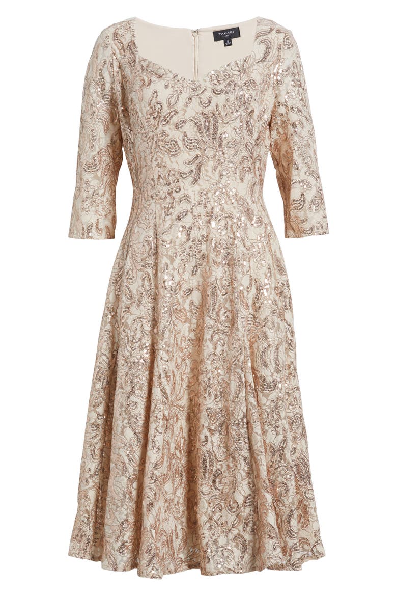 Bead & Sequin A-Line Dress, Alternate, color, CHAMPAGNE