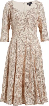 Tahari ASL Bead & Sequin A-Line Dress