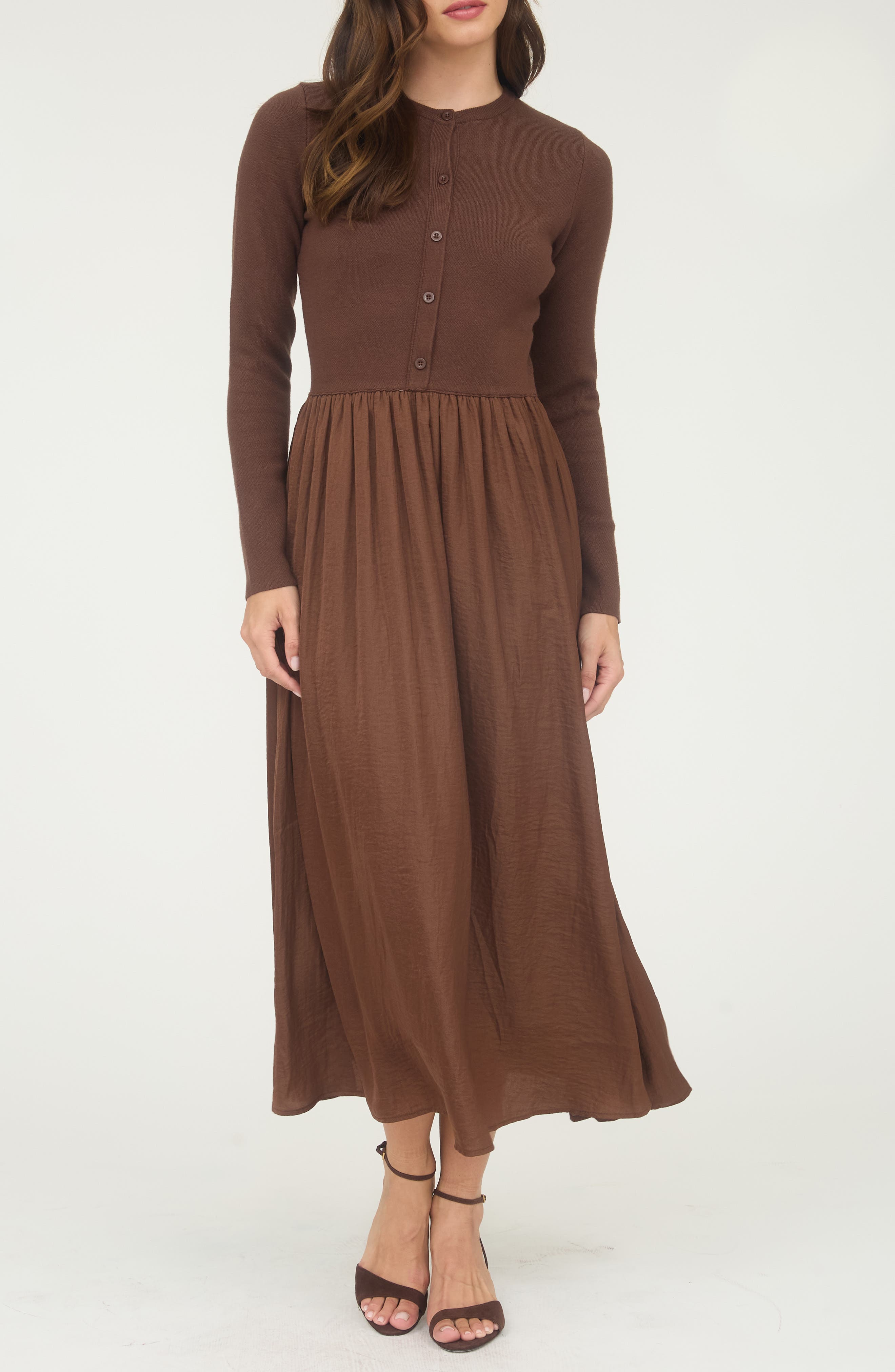 AUGUST SKY Mixed Media Long Sleeve Maxi Dress