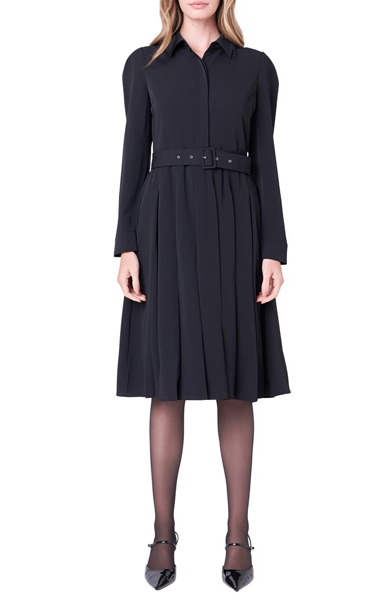 English Factory Pleated Long Sleeve Shirtdress, Main, color,