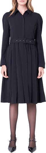 English Factory Pleated Long Sleeve Shirtdress | Nordstrom