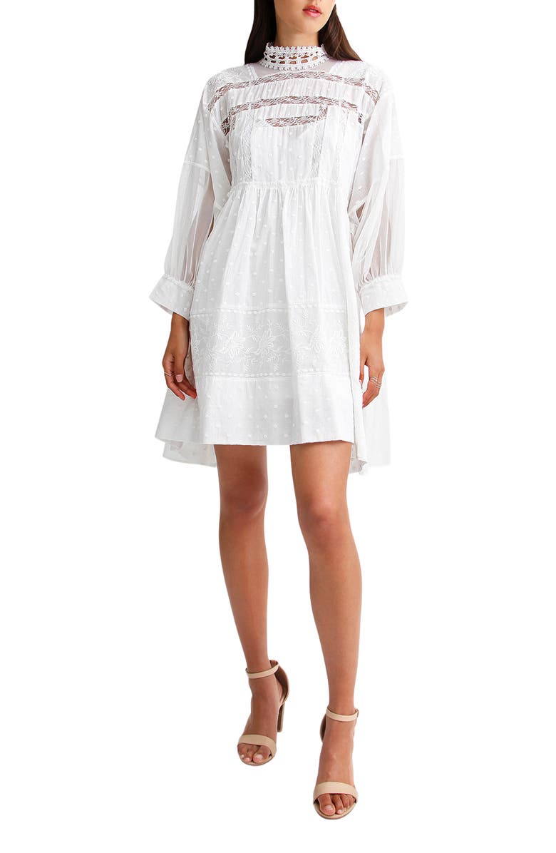 Belle & Bloom Unforgettable Oversized Lace Mini Dress, Alternate, color, White